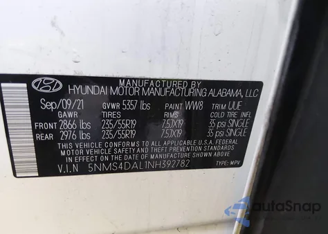 2022 Hyundai Santa Fe Limited z USA, uszkodzony, nr VIN 5NMS4DAL1NH392782